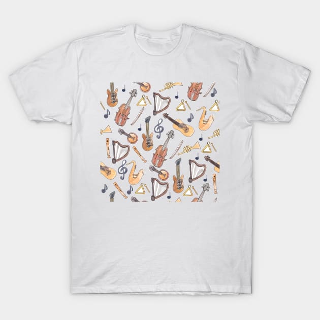 Watercolor Musical Instruments T-Shirt by Harpleydesign